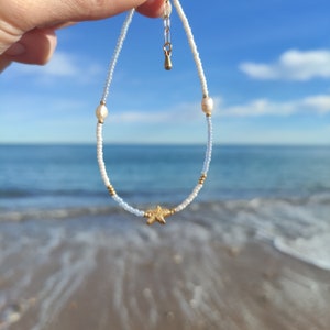 Starfish Anklet, Beach Anklet, Summer Jewellery, Pearl Anklet, Beaded, Boho Vibes, Island Jewellery, Beaded Anklet, Holiday, Adjustable