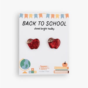 Boucles d'oreilles pour la rentrée scolaire | Puces d'oreilles pailletées pomme | Cadeau pour professeur | Bijoux premier jour d'école | Mignons clous d'oreilles pommes | Appréciation de l'enseignant