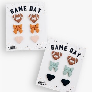 Custom Football Heart Bow Stud Earring Pack Game Day Earrings | Sports Fan Jewelry | Football Stud Earrings | Football Team Accessories