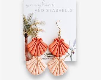 Coral Shell Dangle Earrings: Handmade Polymer Clay, Beach Wedding Jewelry