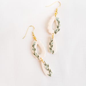 Handmade Hydrangea Clay Dangle Earrings: Ruffled Teardrop Floral Statement
