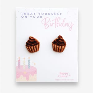 Handmade Chocolate Cupcake Stud Earrings: Birthday Gift with Card
