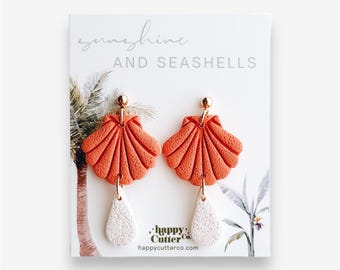Coral Shell Dangle Earrings: Handmade Clay Beach Jewelry