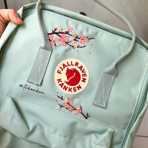 Personalised Cherry Blossom Hand Embroidery Design, Customised Fjallraven Kanken Backpack Embroidery, Embroidered Kanken Backpack