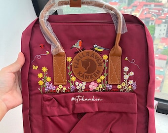 Personalisierte bunte Blumen Stickerei, individuelle Fjällräven Kanken Rucksack Stickerei, Kanken bestickt mit Haustieren, Kräutern und Blumen