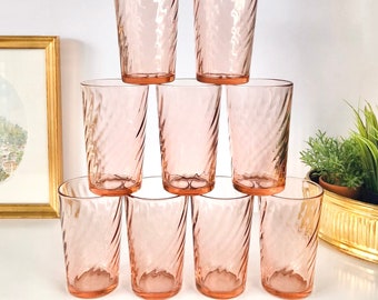 Vintage France Rosaline Pink Glasses French Glass Swirl Drinking Tumbler Set, Made in France, 60s Retro Blush Pink Cristal D'Arques-Durand