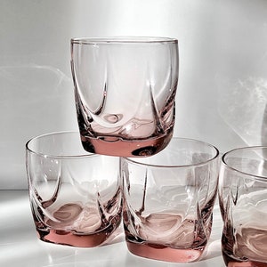 Rose Pink Low Ball Glass, Feminine Rocks Whisky Glass Sold Individually, Boho Pink Barware Wedding Birthday Gift for Her