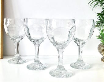 Vintage Libbey Chivalry Wine Glasses, Textured Clear Goblets, Boho Glassware Set,  Choose Quantity