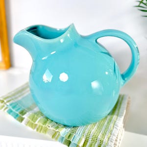 Vintage Franciscan El Patio Turquoise Blue Ball Pitcher, Water Jug with Ice Lip Made in California