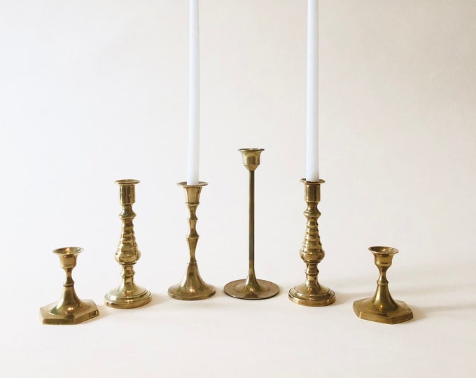 Assorted Brass MINI Taper Candle Holders Curated Vintage Candlesticks