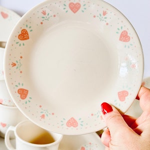 Vintage Corelle Bread Plates Forever Yours Hearts Pattern, 6.75” Small Side Plates, Retro 80s Kitchen Valentine Dishes, Country Kitchen