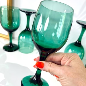 Vintage Libbey Juniper Green Wine Glasses, 1980s Green Stemware, Choose Quantity: Single or Pair