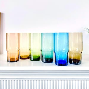 Vintage Ombre Stackable Glasses Set of 6: Mid-Century Modern Barware, Autumn Drinking Glass Cups