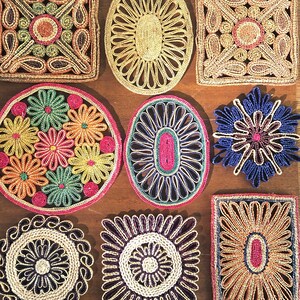 Assorted Vintage Wicker Trivets Sets, Daisy Flowers Living Room Boho Wall Hang Decor, Woven Rattan Trivets SOLD AS SETS