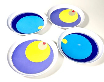 Pratos ecológicos vintage UMBRA, designs educativos e ecológicos de Bruce Mau para Umbra: tigelas de plástico com grande mudança, conjunto de 4 pratos, raros