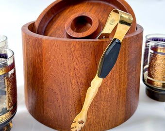 Vintage Dansk Teak Ice Bucket by Jens Quistgaard With Brass Tongs