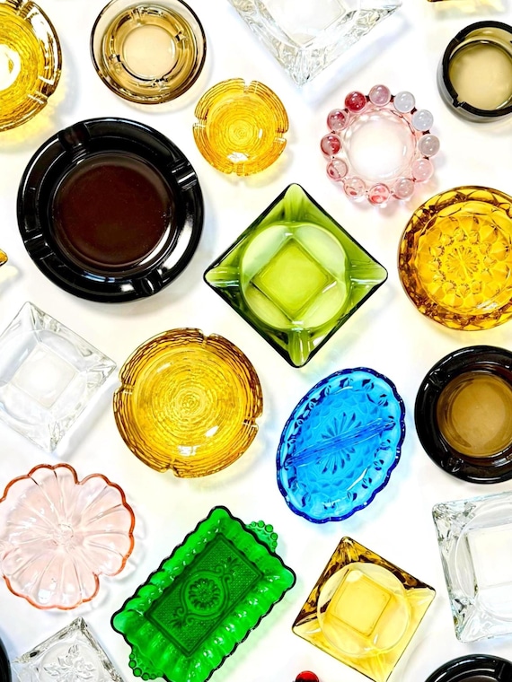 Vintage 70s Glass Ashtray: Retro MCM Decor, Colorful Trinket Dish