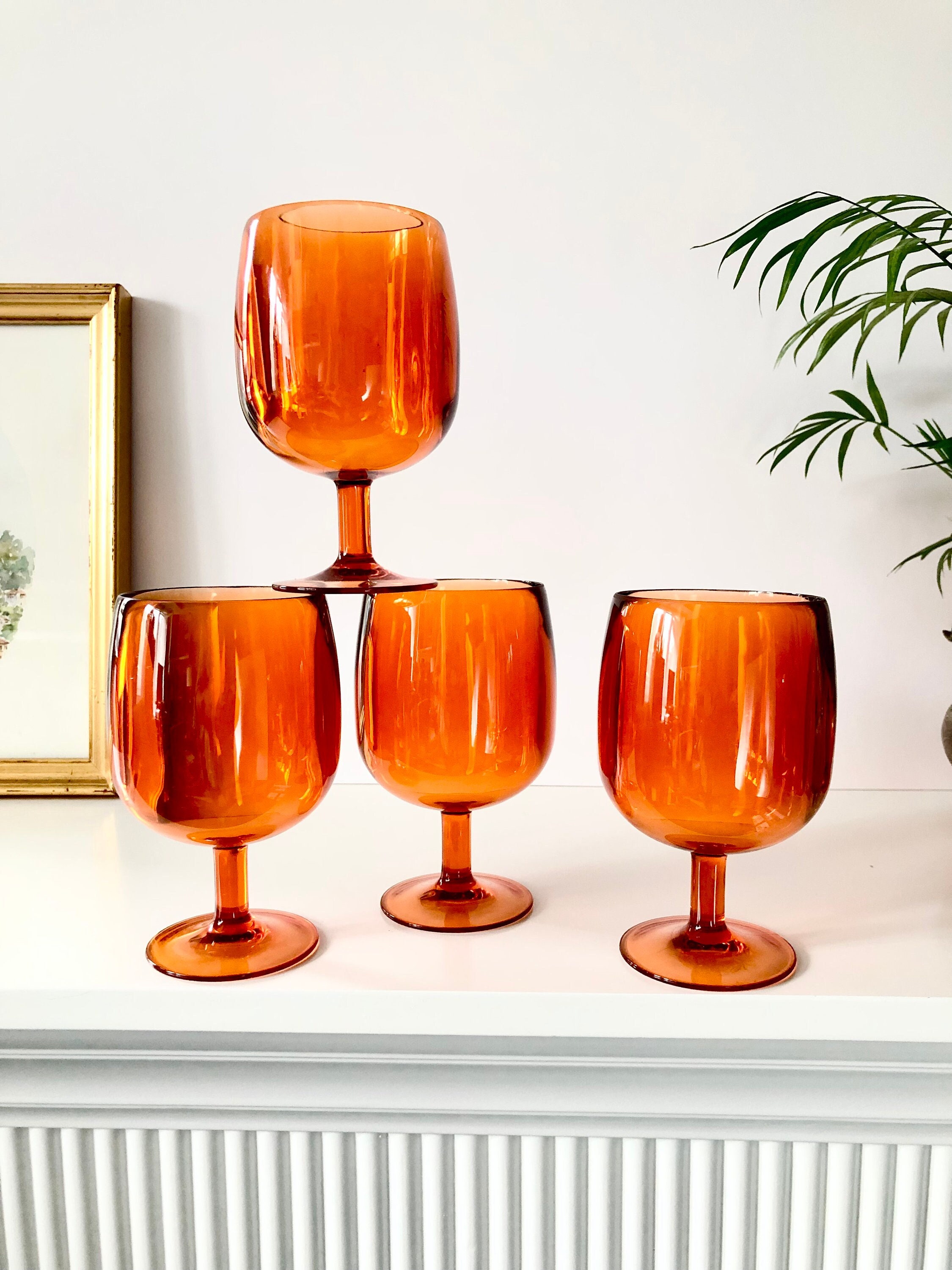 Vintage Plastic Goblets Wine Glasses Retro Bar Ware 3 Pc Set - Heavy Duty  Unused