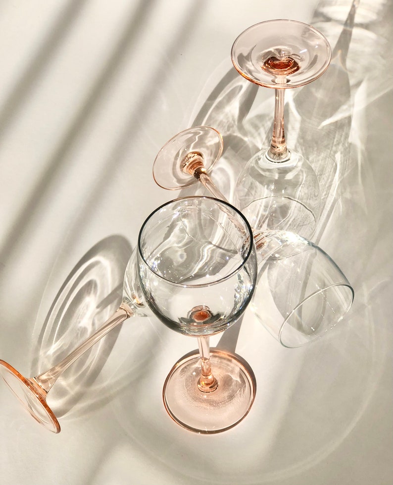 Vintage Luminarc Blush Pink Wine Glasses: 12oz Peach Stemware Set of 2 ...