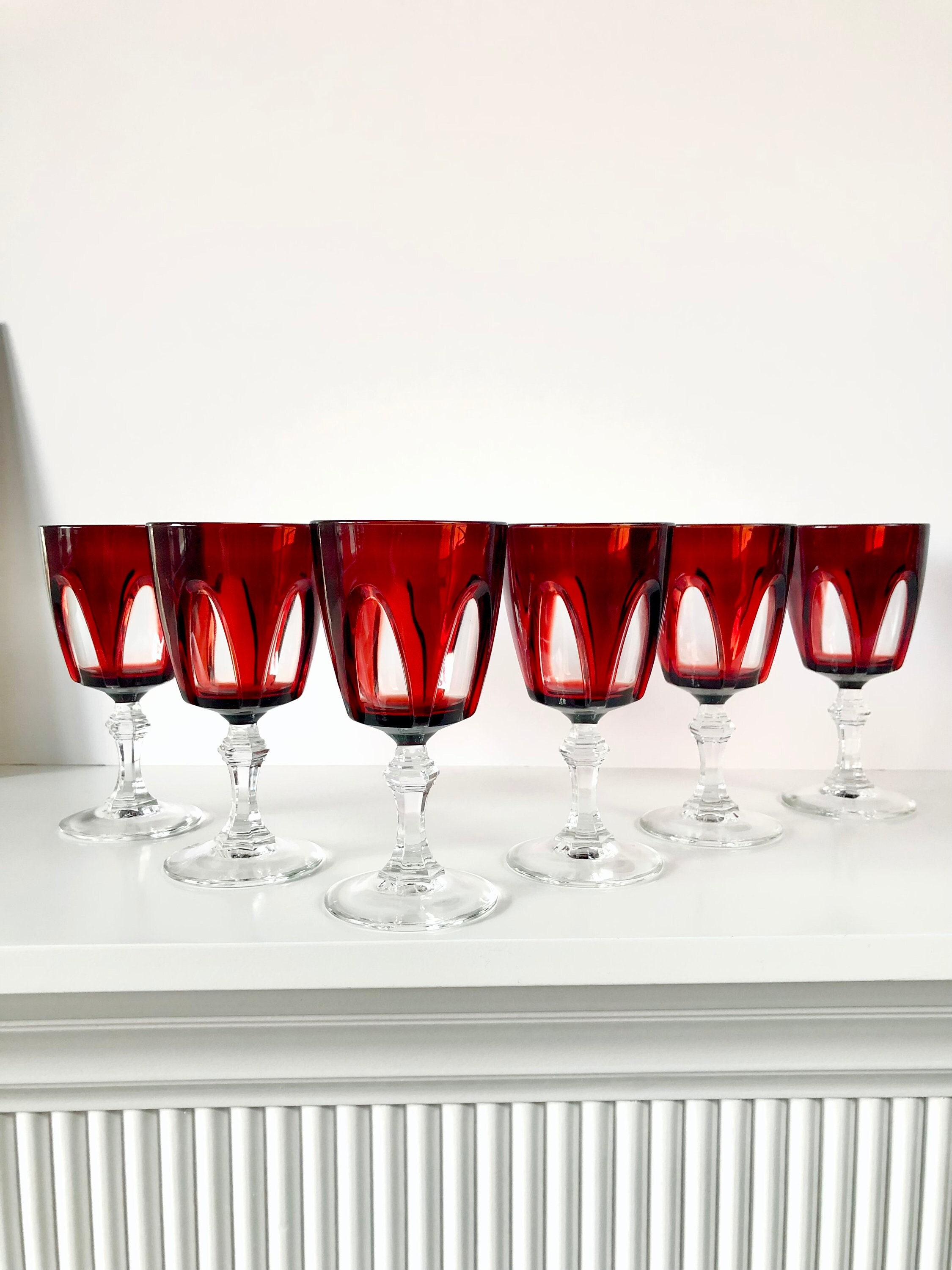 Vintage Ruby Red Crystal Wine Glasses, Cut-to-clear: France Cristal  D'arques Gothic Barware Gift Set - Etsy, image size:2250x3000