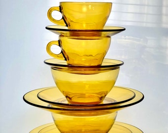 Vintage Amber Yellow Glass Dish Set, Two Full Place Settings, Vitrosax Italy 10 Pieces, Honey Yellow Boho Kitchen