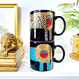 Vintage Laurel Burch Lion Mug: Collectible Gold Leaf Ceramic Coffee Mug, Sold Individually