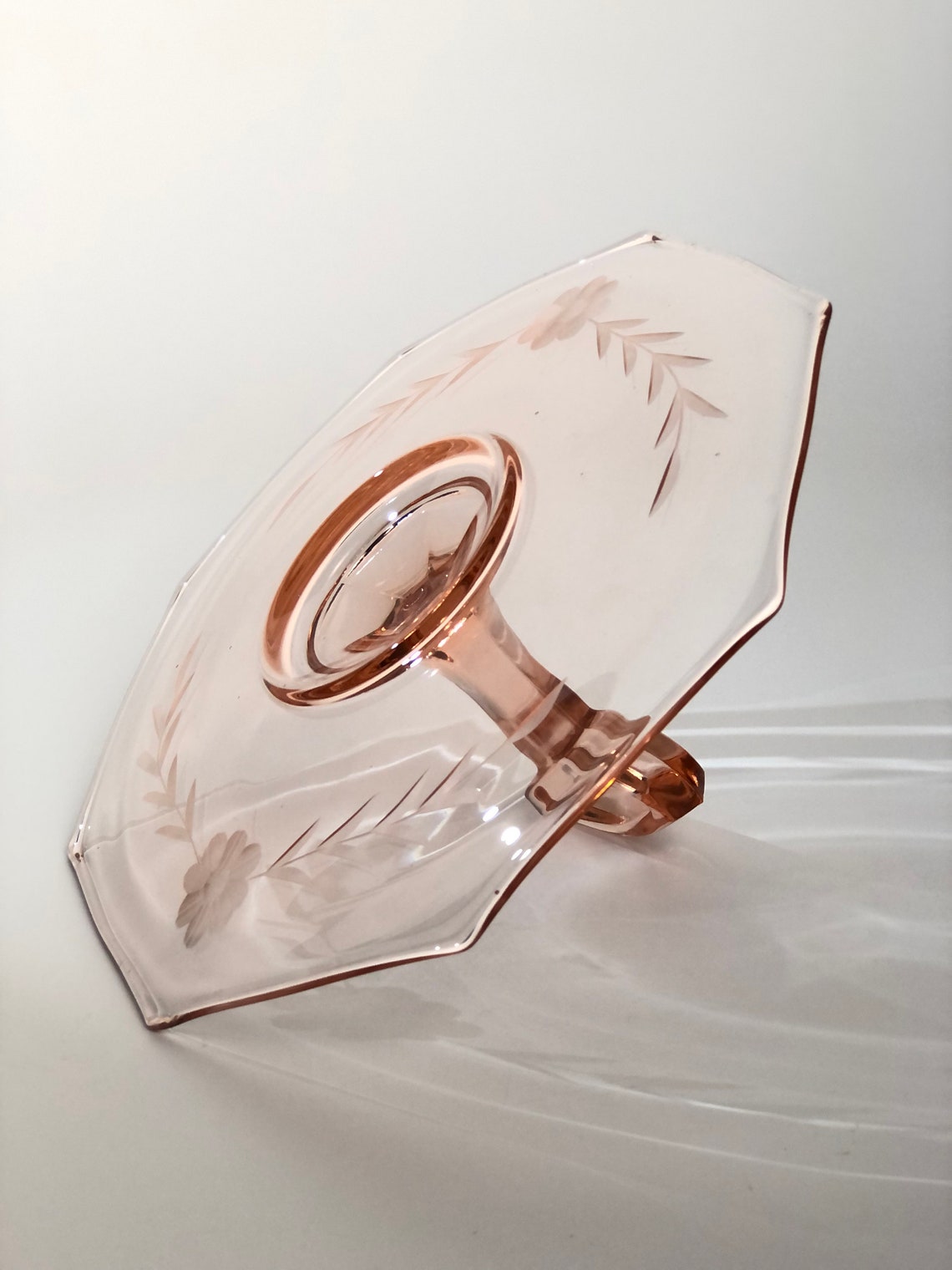 Pink Depression Glass Serving Tray With Center Handle Etsy