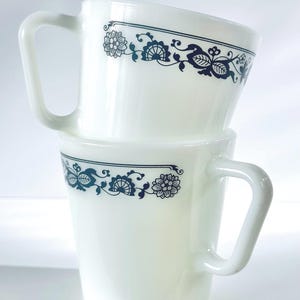 Vintage Pyrex Coffee Mug: Old Town Blue Floral Pattern, 1980s Retro Kitchen, Choose Quantity