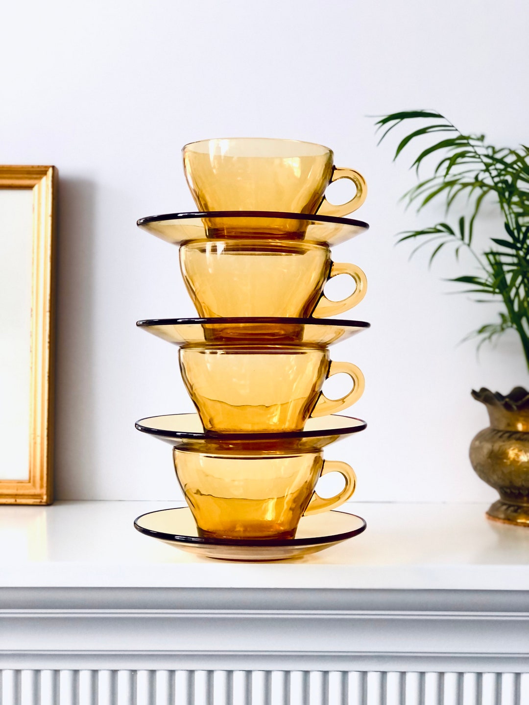 Amber Yellow Glass Cup & Saucer Set, Vintage Vitrosax Italy by Bormioli