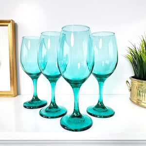 Vintage Turquoise Aqua Wine Glasses: Midcentury  Barware, Libbey Prestige, Set 4 or Single