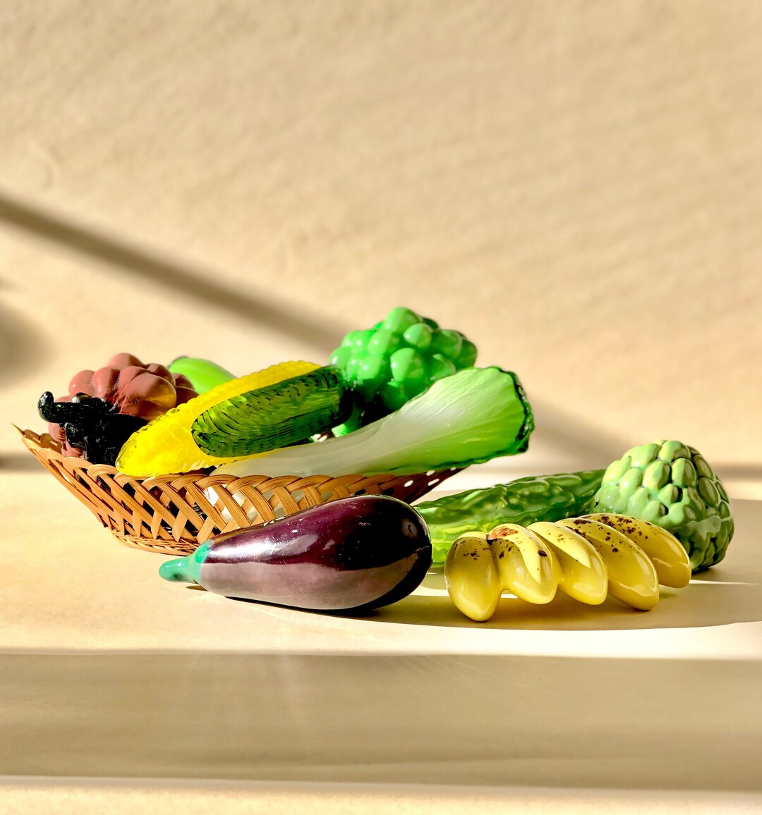 Vintage Fruit & Vegetables Kitchen Decor, Hand Blown Glass and Hand