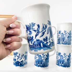 Blue Willow Ceramic Mugs Vintage 90s Churchill Coffee Cups Authentic Made in England, Single or Sets, Cottagecore Chinoiseries