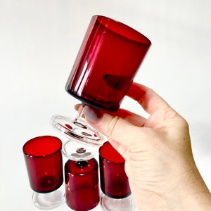 Vintage 4oz Cherry Red Glasses Aperitif Wine Stemware or Whisky Samplers FRANCE, Cavalier Arcoroc, Housewarming Gift, Choose Set Size