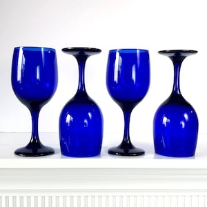 Libbey Cobalt Blue Wine Glasses, Classic 1990s Libbey Glass Premiere Wine Goblets, Blue Glassware, Set of Four or Two