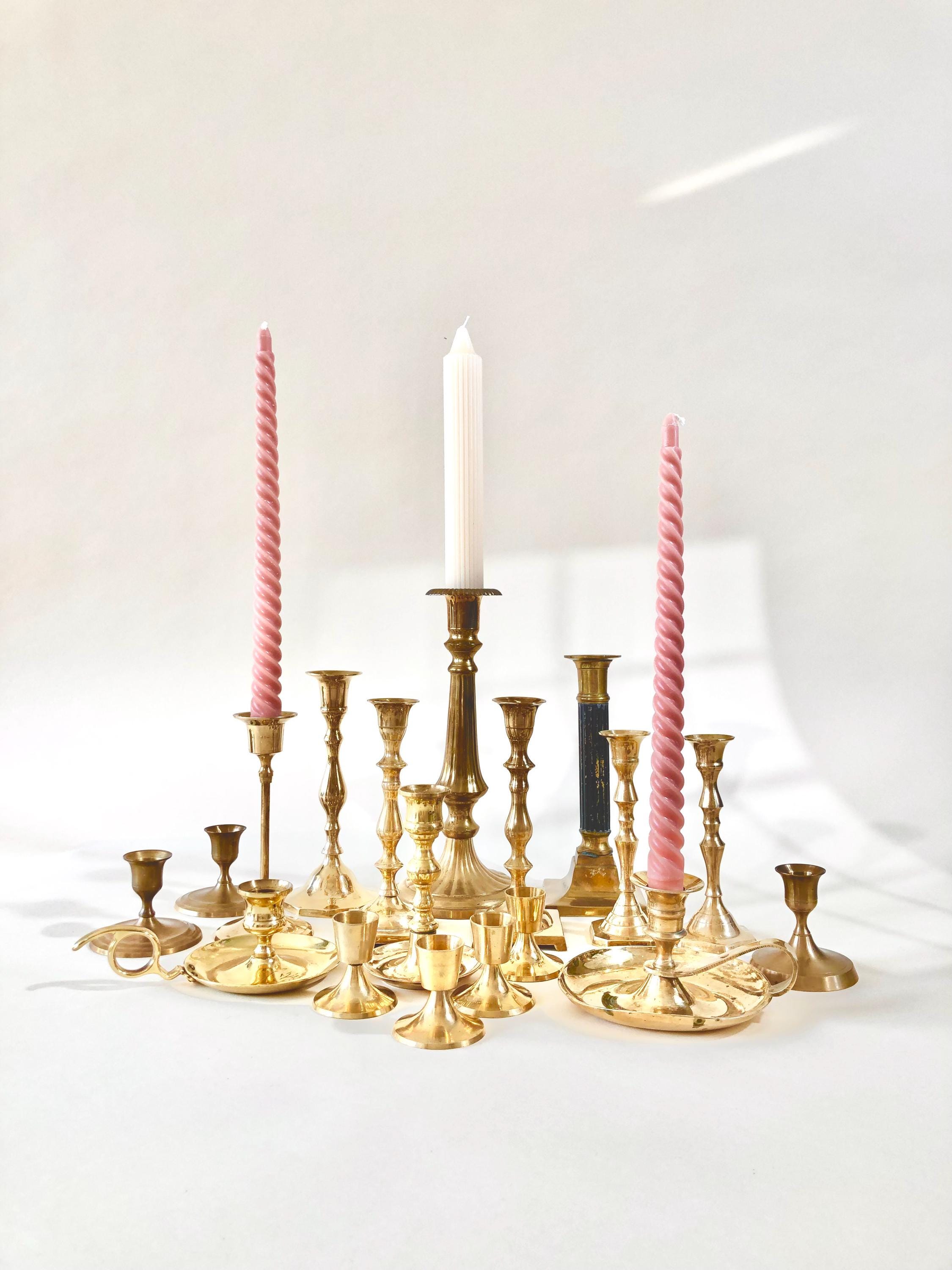 Assorted Brass Candle Holders, Curated Vintage Solid Brass Candlesticks Gold Boho 70s Gold Tone Table, Wedding Decor, Sold INDIVIDUALLY