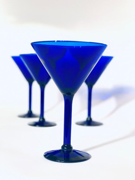 Vintage Cobalt Blue Martini Glasses Set of Four Retro Etsy