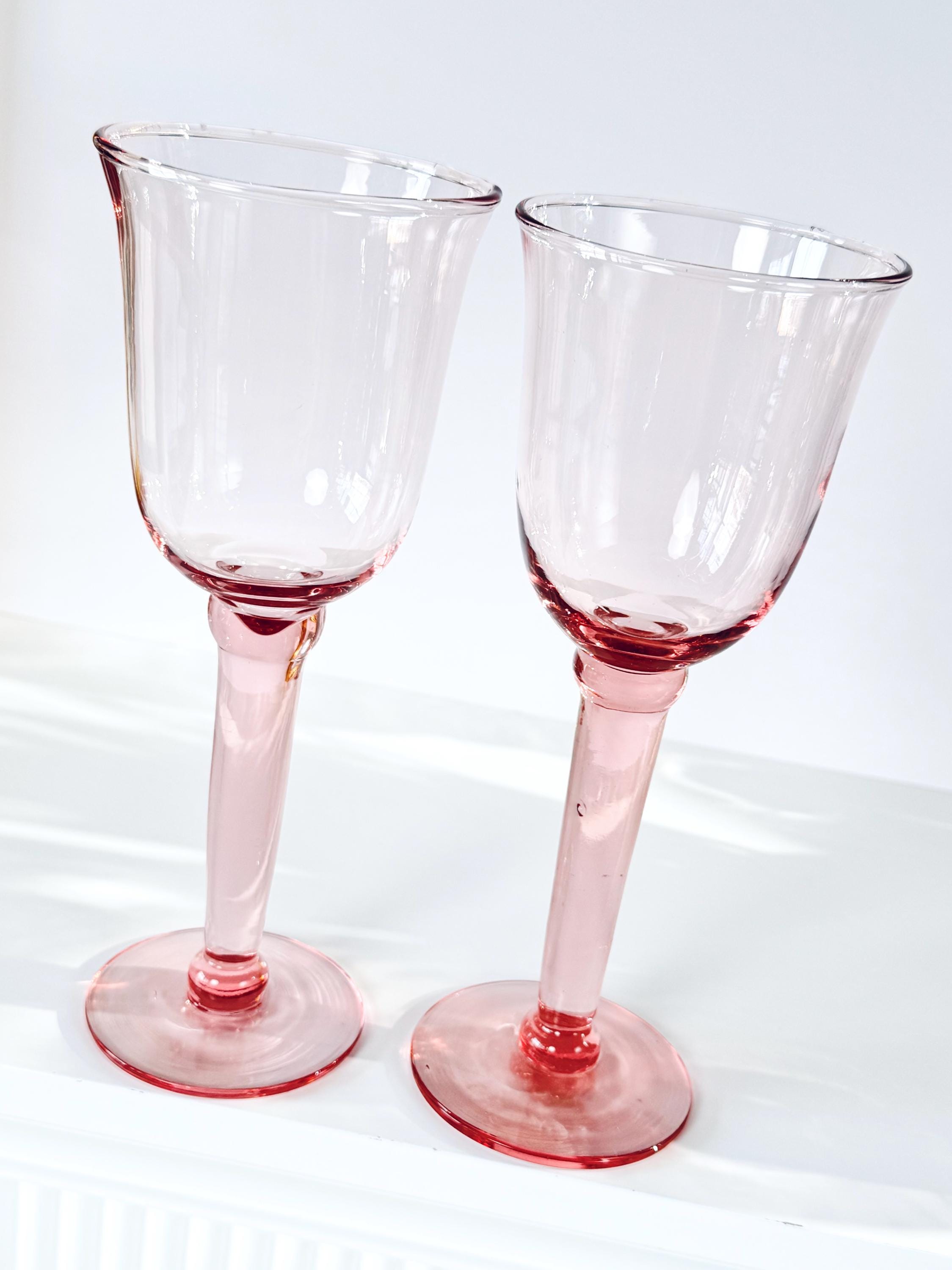 Vintage Pink Wine Glasses Set of 6 Hand Blown Pastel Stemware - Etsy