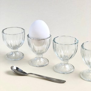 Vintage Dominion Glass Ribbed Egg Cups: Clear Glass Breakfast Set of Four or Two