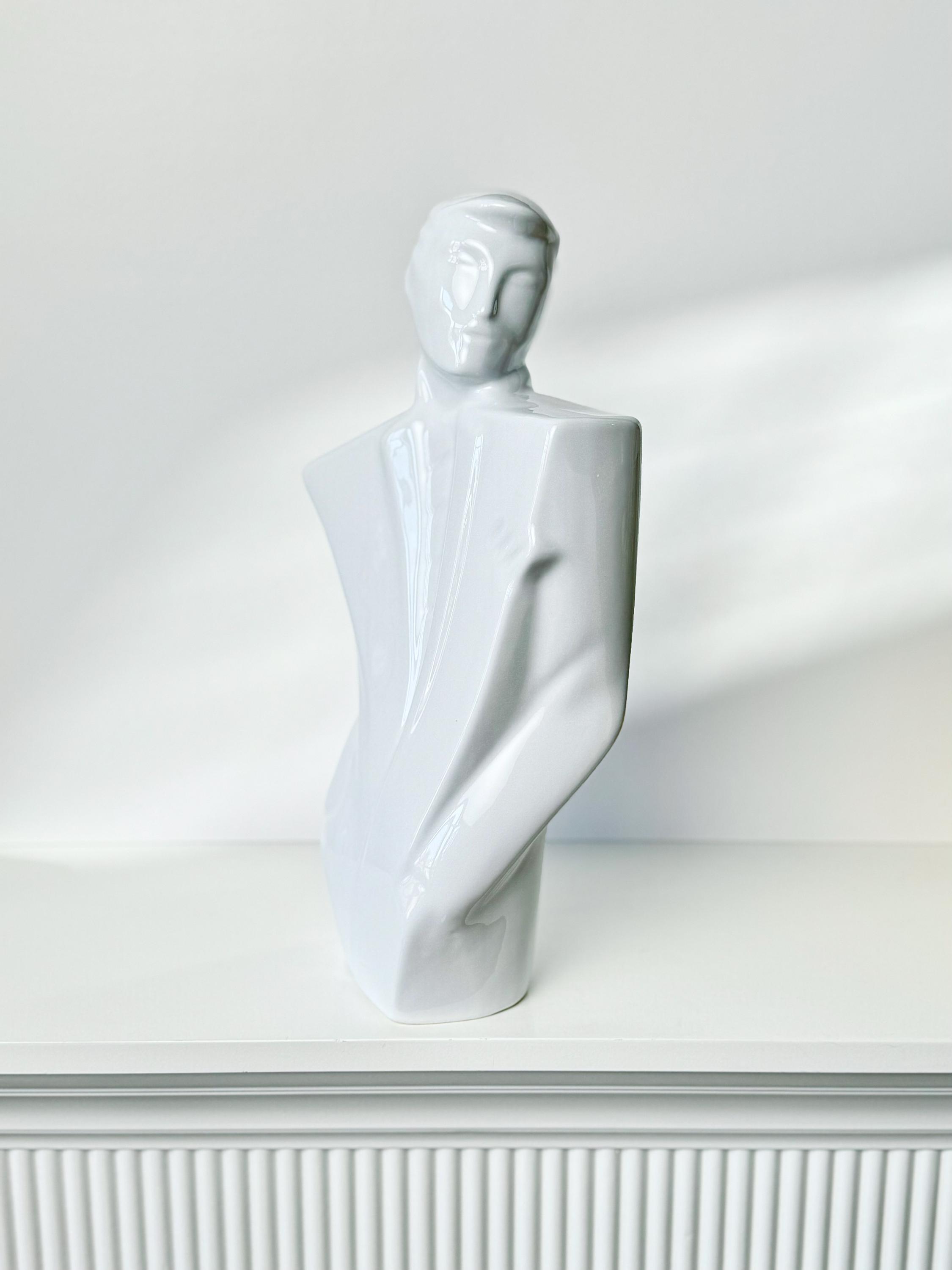 洋書 SCULPTURE Vintage 80s Man Sculpture White Ceramic Bust, Rick Statue