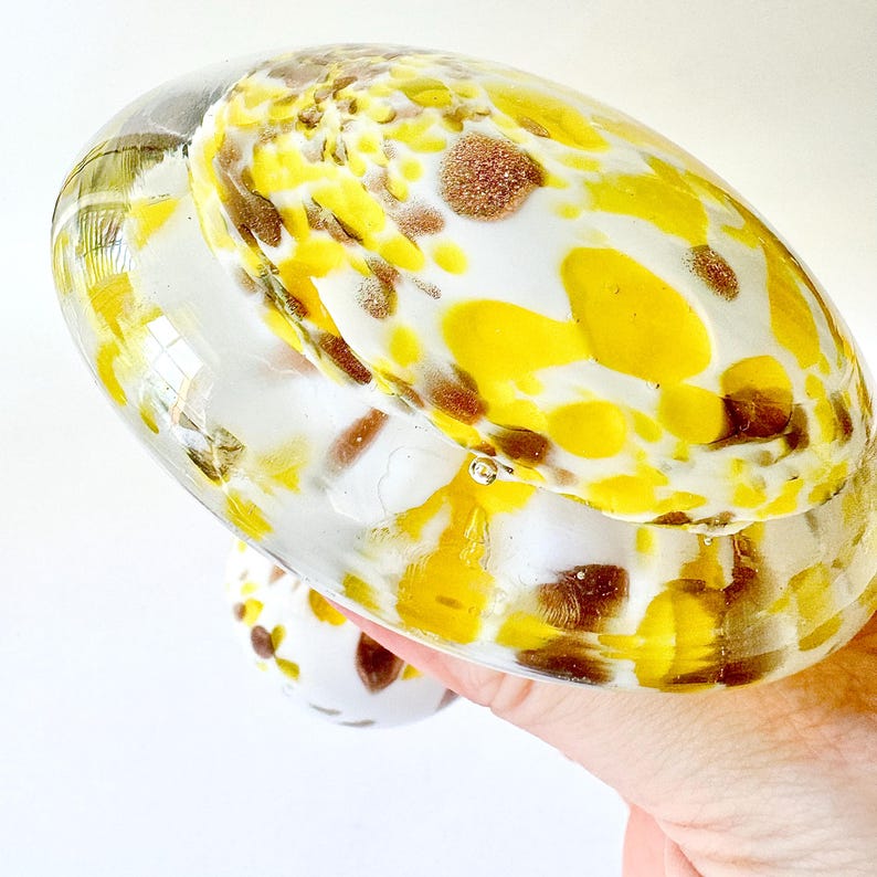 Handblown Glass Mushroom, Yellow Brown Gold Retro Mushroom Decor, 70s