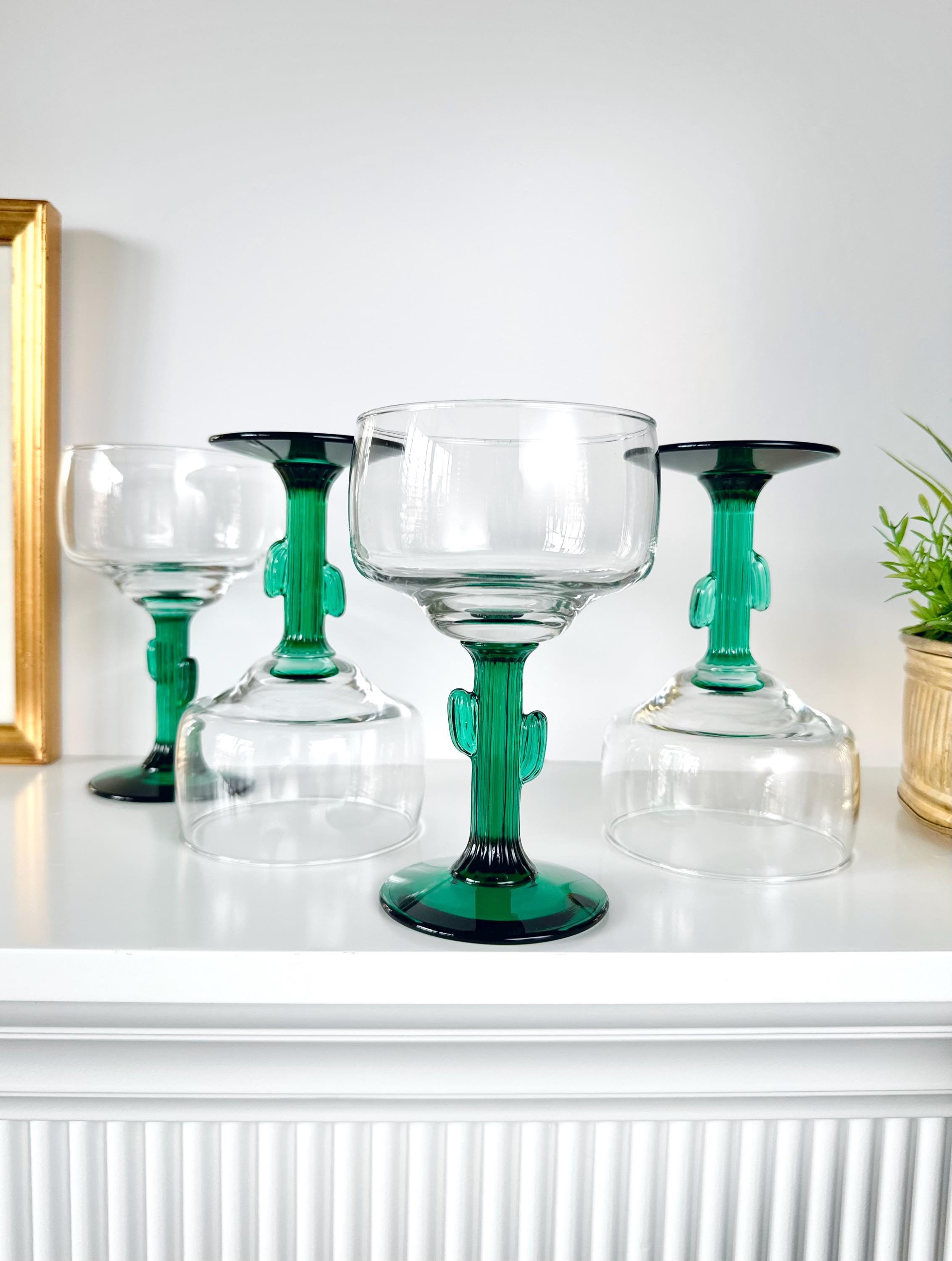 Retro Cactus Stem Margarita Glasses: 80s Tequila Cocktail Barware, Libbey  12oz Botanical Cocktail Glass - Etsy