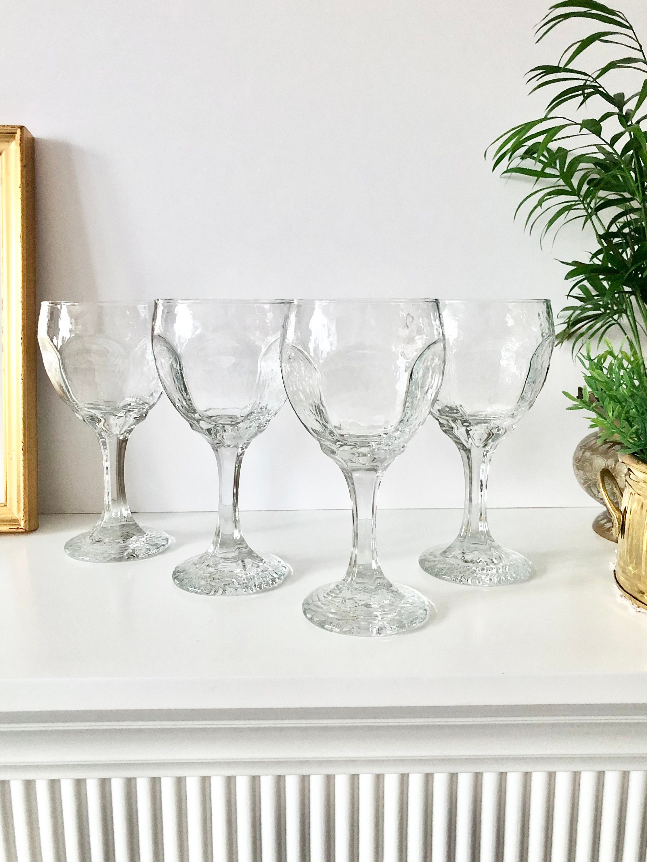 Vintage Wine Glasses Goblets Chivalry Clear Crystal Textured 