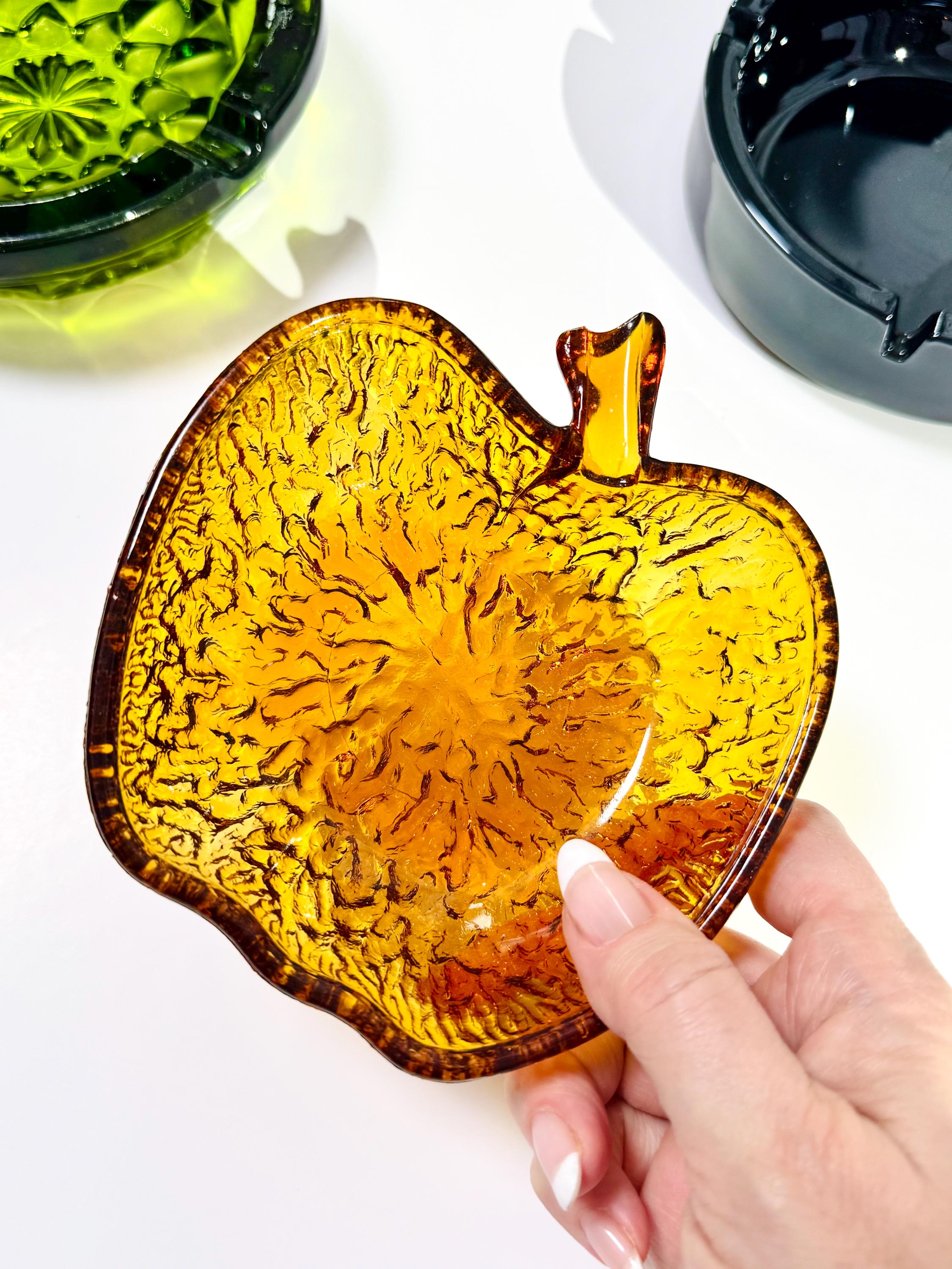 Vintage 70s Glass Ashtray: Retro MCM Decor, Colorful Trinket Dish