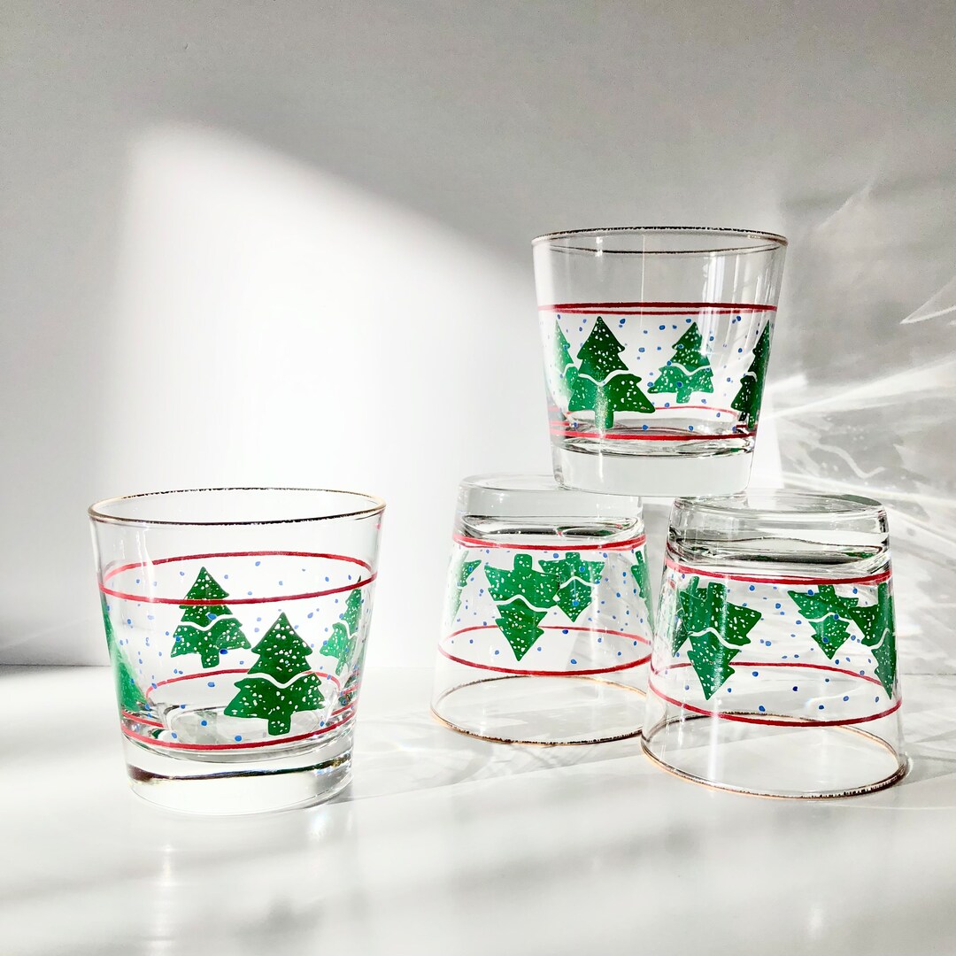 Vintage Libbey Christmas Tree Lowball Glasses Set of 4 Rocks Glasses