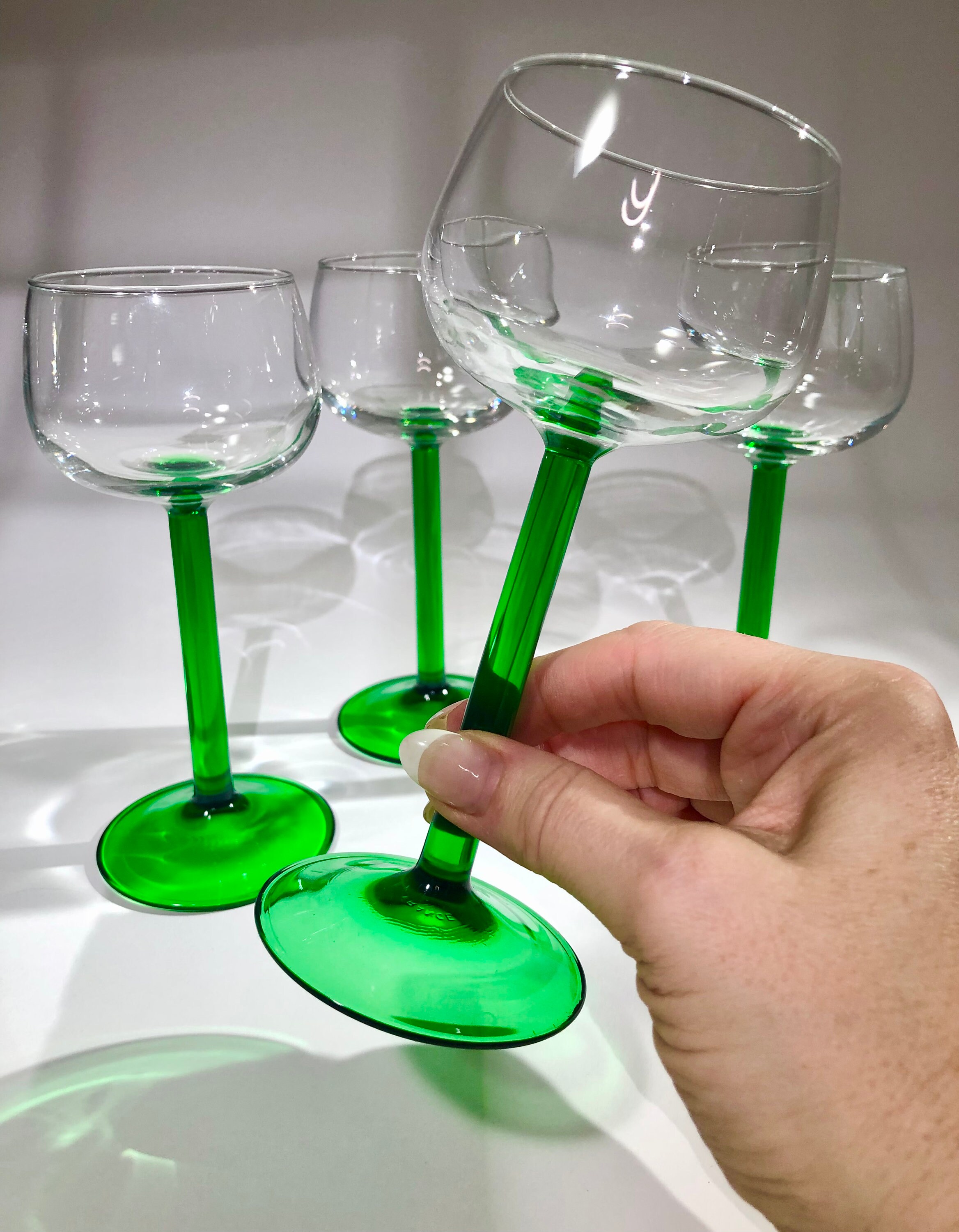 Vintage Rose-Stemmed French Wine Glasses