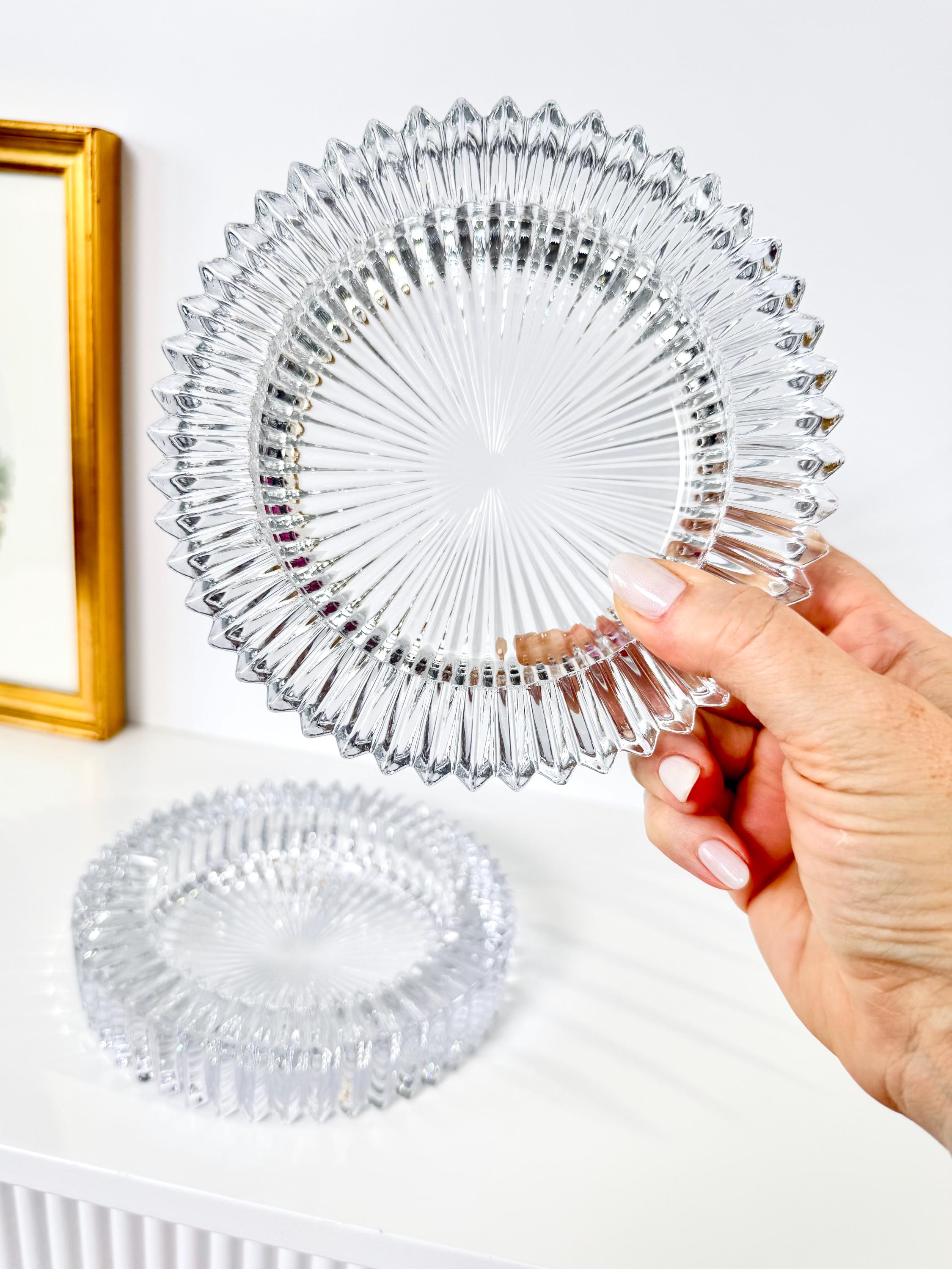 Retro Clear Glass Trinket Dish, Heavy Cut Spike Crystal Wine Bottle Coaster, Vintay Ashtray