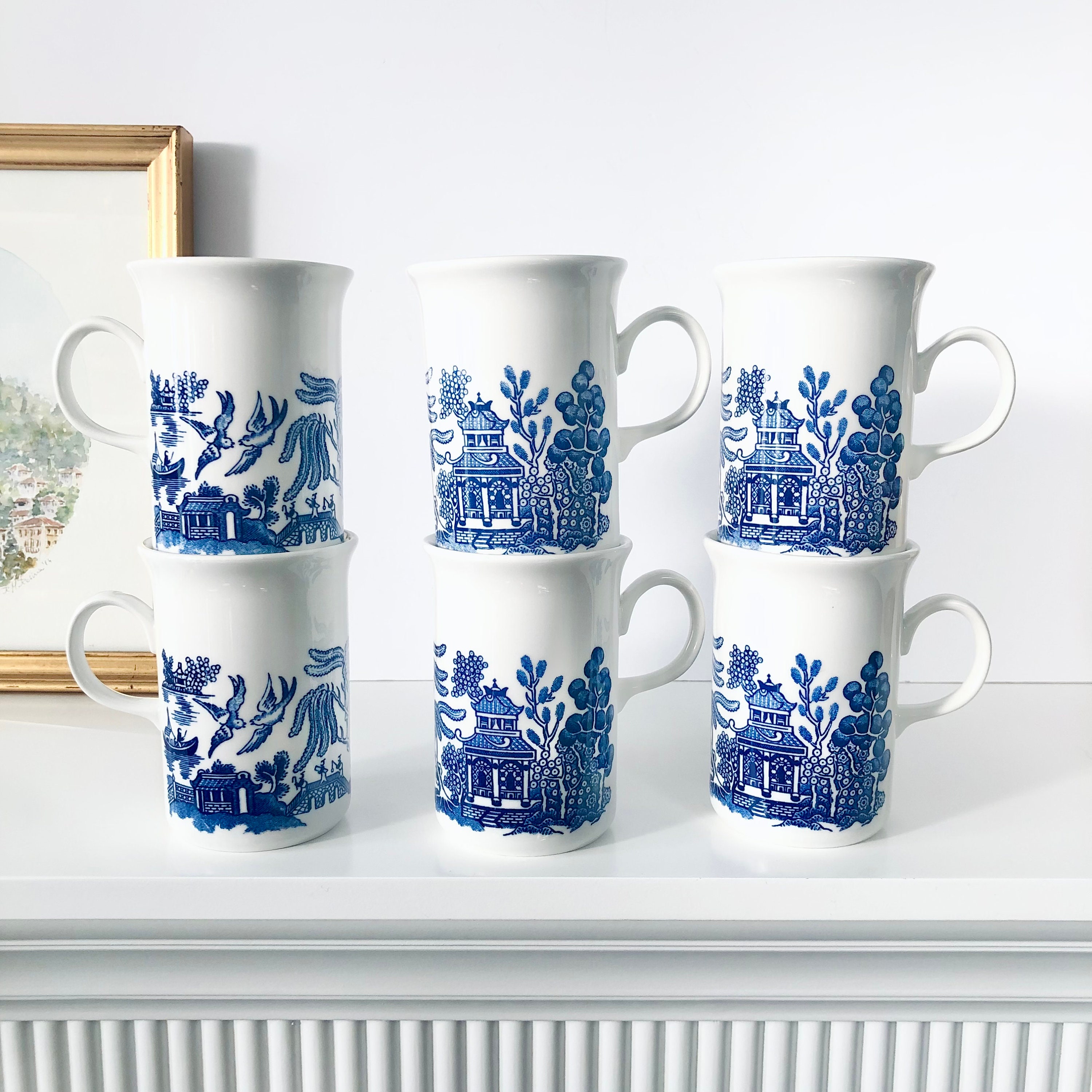 Blue Willow Dishes, Delft Blue, Porcelain Chinaware, Unique Cool Coffee Mugs Calamityware: Things Could Be Worse (Set of 4), Single 12-oz Mug
