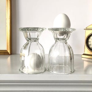 Vintage Pair of Glass Double Egg Cups - Dominion Glass Breakfast Set, Large 4.25”