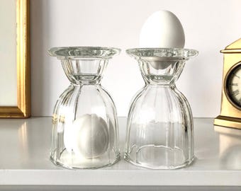 Vintage Pair of Glass Double Egg Cups - Dominion Glass Breakfast Set, Large 4.25”