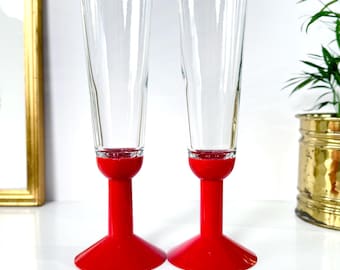 ヴィンテージ Bodum Oktett シャンパン フルート: レッドステム デンマークデザイン